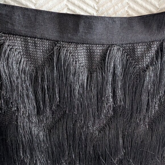Ann Taylor Black Fringe Chevron Midi Skirt Size 10 Black Textured Flapper - Picture 4 of 9